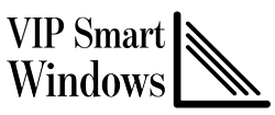 VIP Smart Windows logo featuring modern design elements, emphasizing quality window and door systems, reflecting European engineering and American manufacturing.