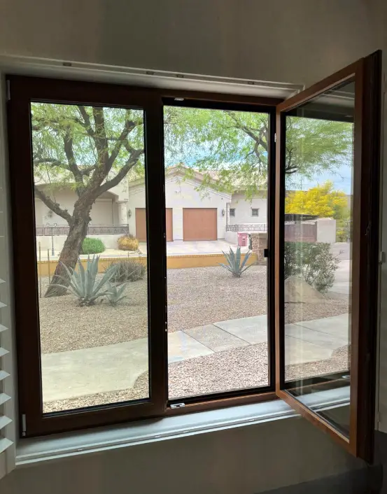A view of a patio door from outside.