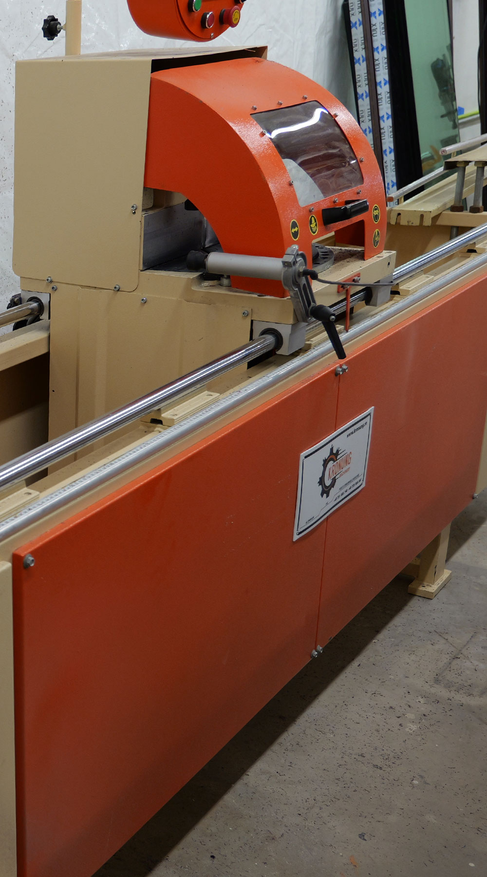 Manufacturing equipment for energy-efficient windows and doors, showcasing precision tools and Italian-sourced hardware, emphasizing quality and craftsmanship at VIP Smart Windows in Arizona.